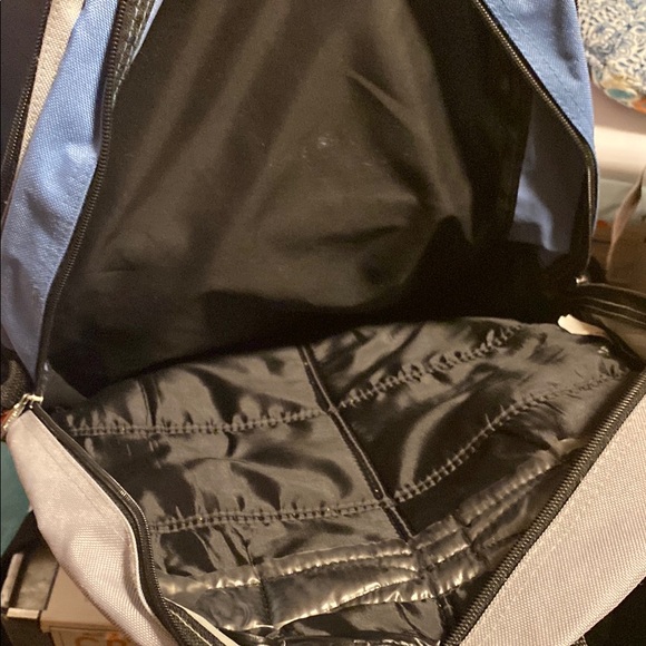 Stylish Blue and Gray Backpack with Textured Fabric - Picture 3 of 4